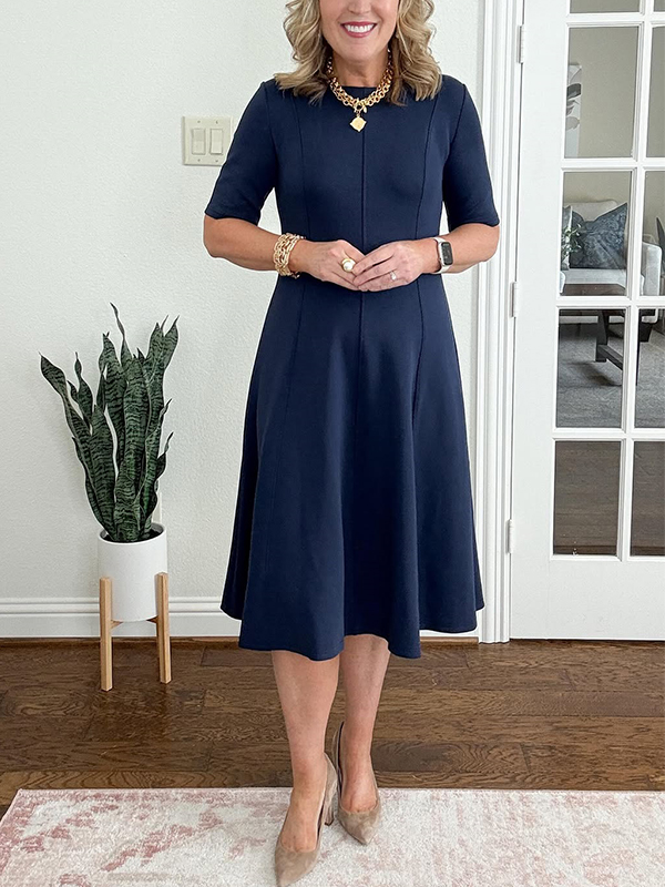 NEW🔥 Crew Neck Vertical Striped Elegant Dress