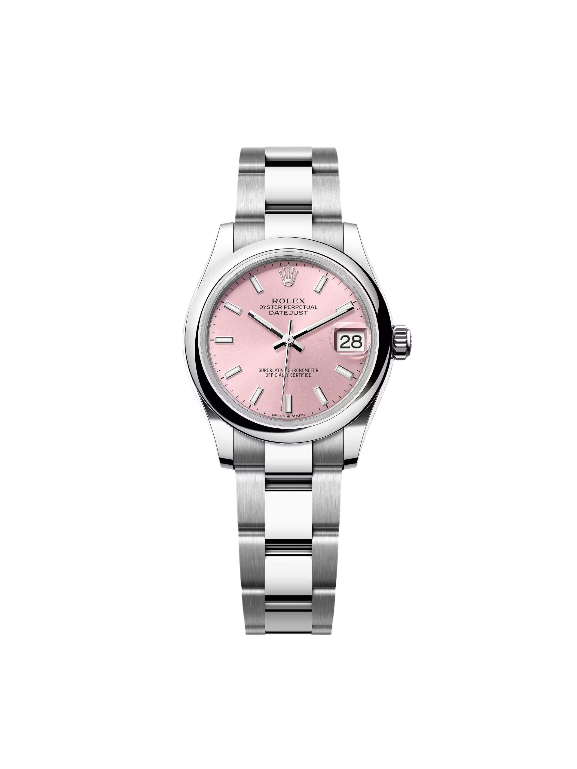 RLX Datejust m278240-0007/0008 31mm Pink Index Domed Bezel Oyster Oystersteel