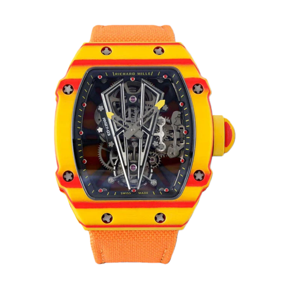 【7A Quality】Richard Mille RM27-03 Rafael Nadal Tourbillon Best Edition Orange Fabric Strap