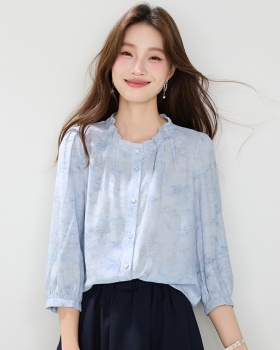 Loose bud collar shirt blooming simple tops for women