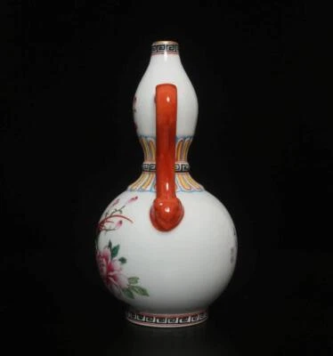 Yongzheng Signed Antique Chinese Famille Rose Gourd Vase W/birds