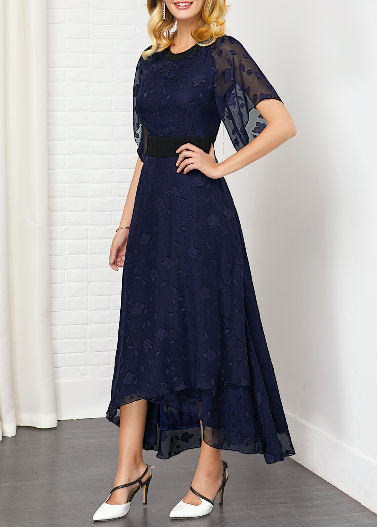 Keyhole Front Solid Asymmetric Hem Dress