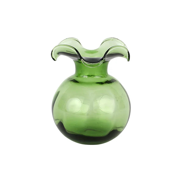 Floral Pattern Glass Green Vertical Fluted Small Vase