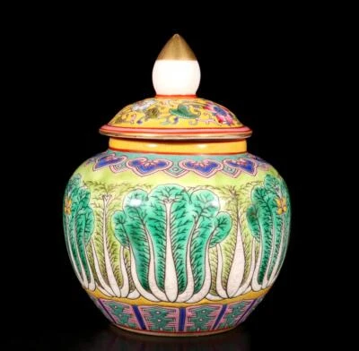 Yongzheng Signed Old Chinese Colour Enamel Lid Pot W/cabbage N1377