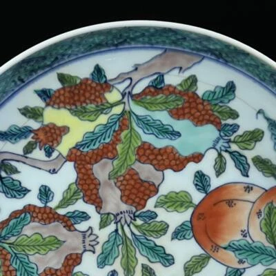 29.5CM Yishantang Signed Old Chinese Doucai Porcelain Plate Dish w/peach Q310