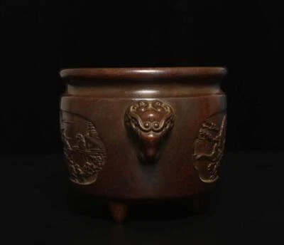 Xuan Signed Old Chinese Bronze or Copper Incense Burner w/landscape
