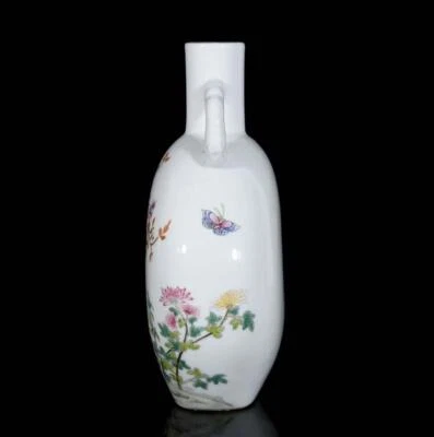 28CM Yongzheng Signed Old Chinese Colour Enamel Vase W/flower N3424