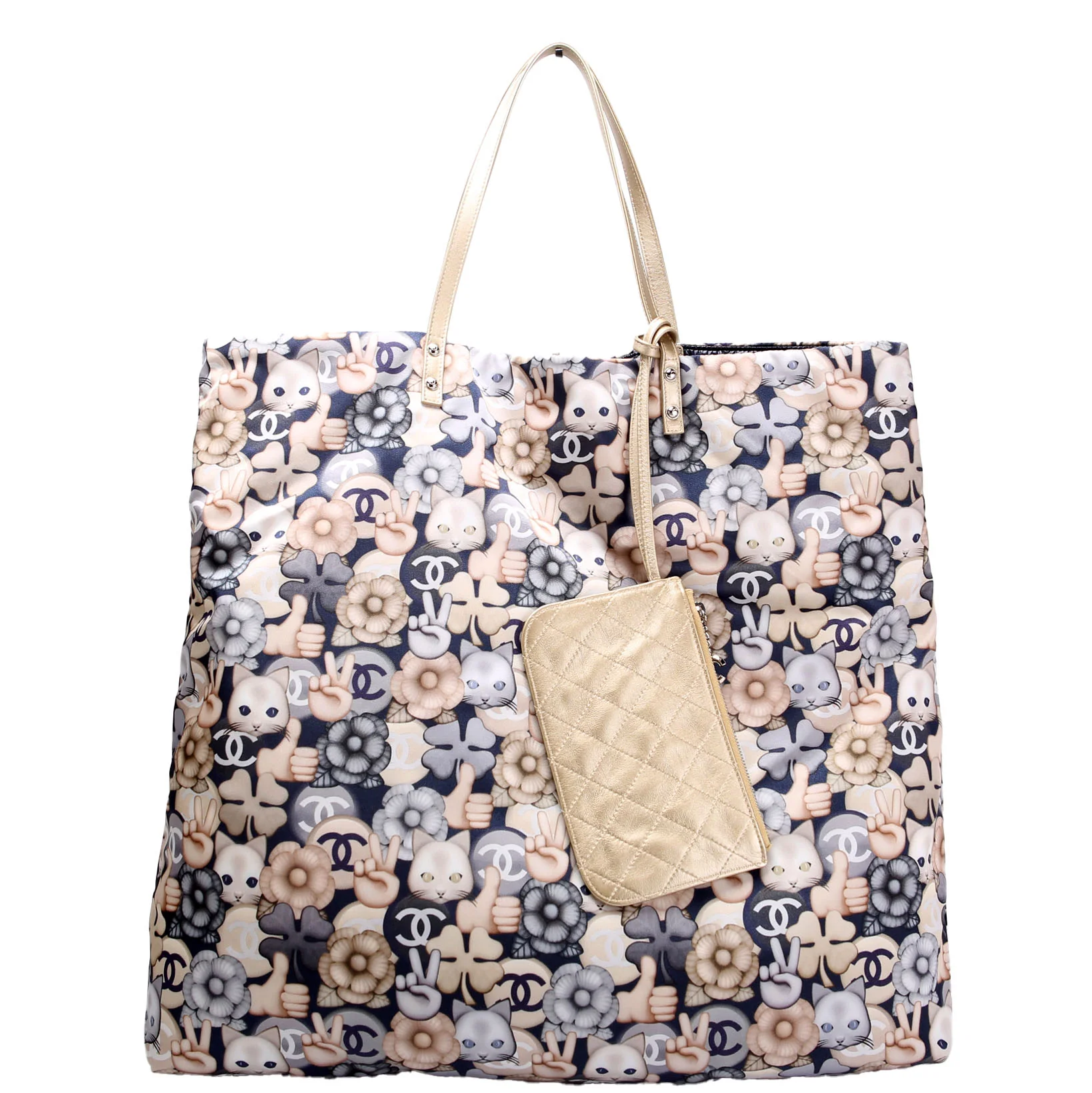 CHANEL Cat Emoticon Nylon Shopping Tote Navy/Cream/Silver