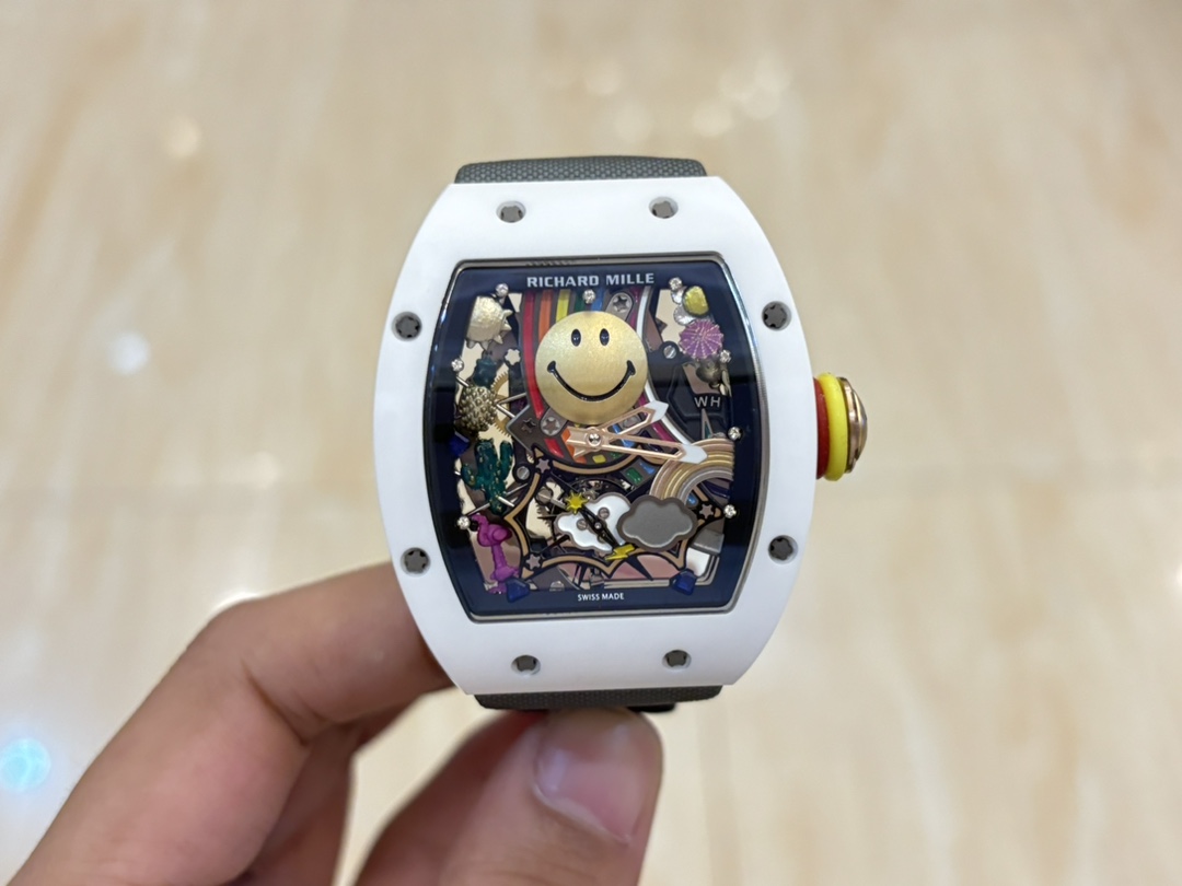 【7A Quality】Richard Mille RM088 Tourbillon Smiley Replica - 43mm Swiss Automatic Movement Nato Gray