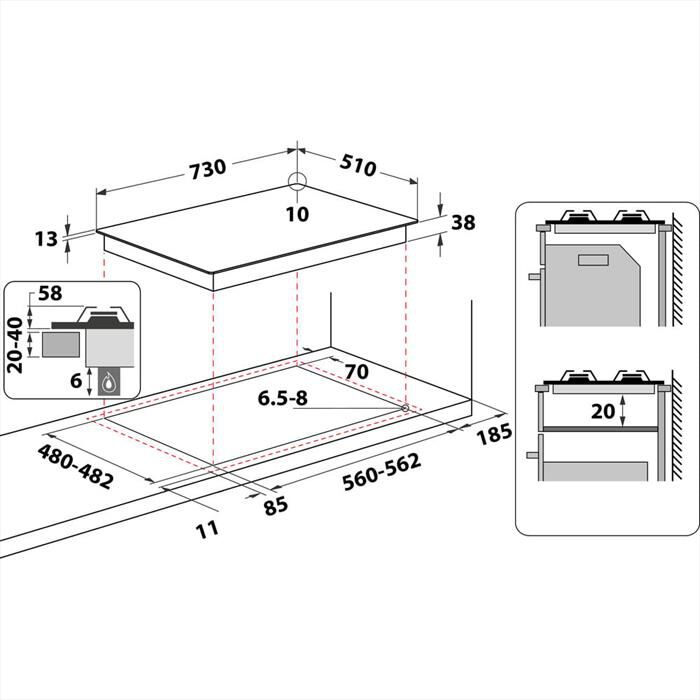 INDESIT - Piano cottura a gas THP 751 W/IX/I IT 5 fuochi-Inox