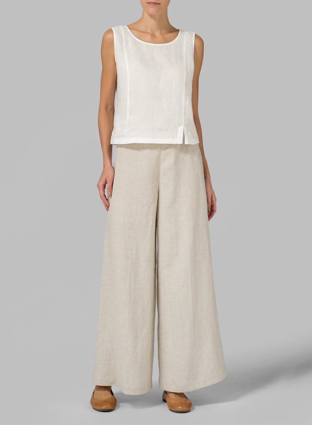 Cotton Linen Sleeveless Crew Neck Tank Top