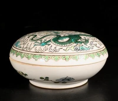 Qianlong Signed Old Chinese Three Color Lid Box W/dragon N1465