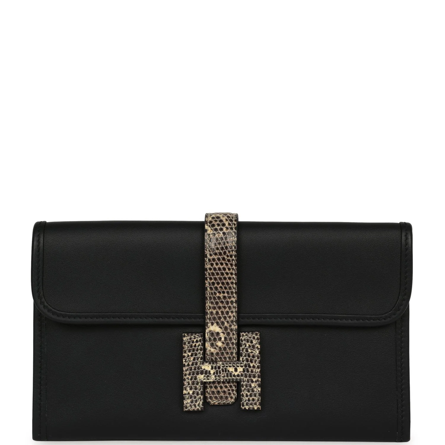 HERMÈS Jige Duo Clutch Black Swift, Varanus Niloticus Lizard Touch Palladium Hardware