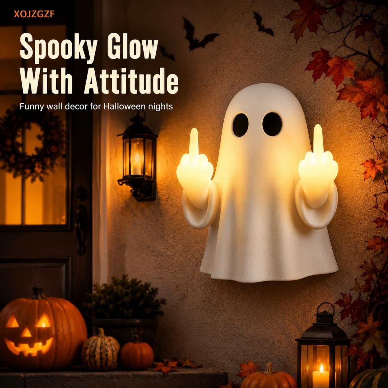 Halloween Lamp Middle Finger Night Light up Mini Ghost Flipping Figurines
