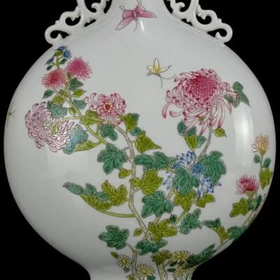 Old Yongzheng Signed Chinese Famille Rose Vase W/flower N1138