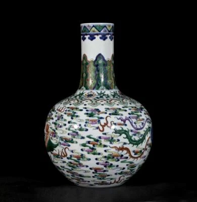 32CM Yongzheng Singed Old Chinese Doucai Vase W/phoenix N3373