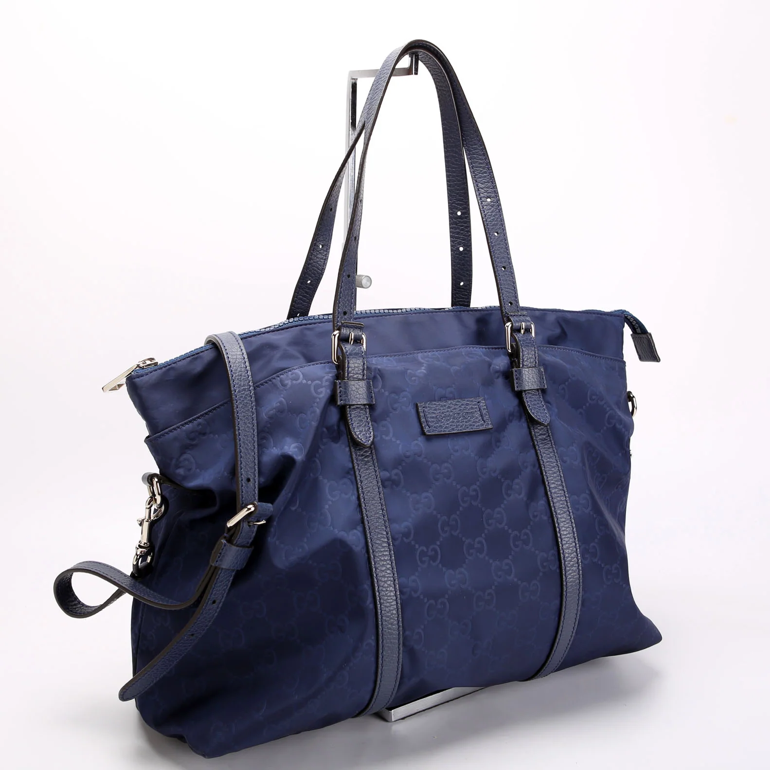 GUCCI GG Nylon Zip Tote Navy Blue