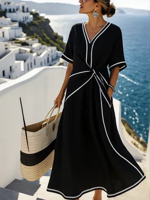🌲🔥 V Neck Fashion Design Dress