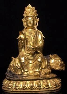 23CM Old Chinese Bronze Gilding Statue Buddha CK579