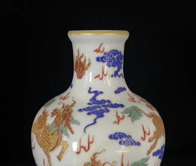 Qianlong Signed Old Chinese Colour Enamel Gilding Vase W/dragon N869