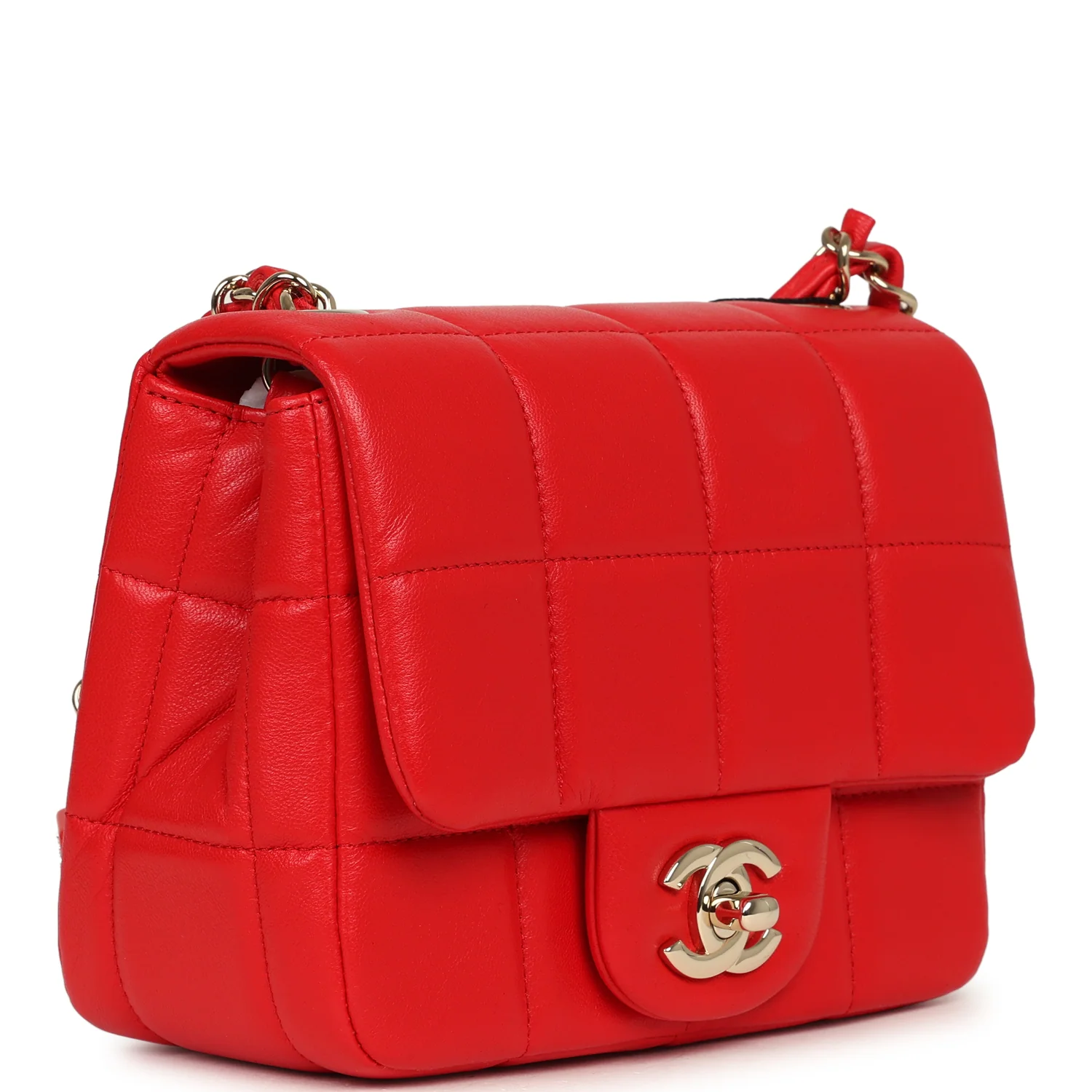 CHANEL Monacoco Mini Square Flap Bag Red Lambskin Light Gold Hardware