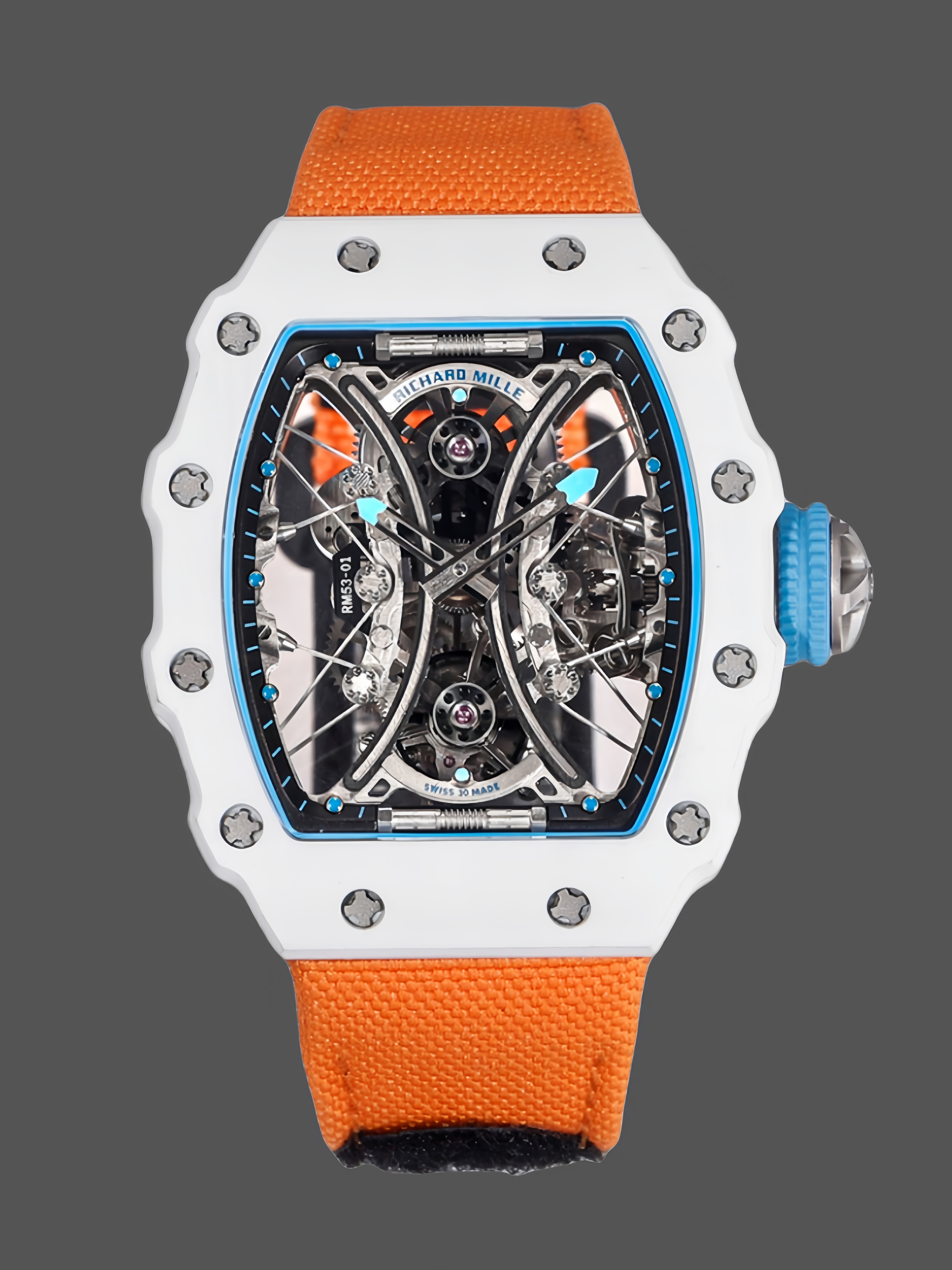 【7A Quality】Richard Mille RM053-01 Pablo MacDonough Skeleton Dial Orange Fabric Strap