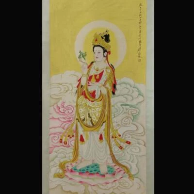 Zhang Daqian Signed Chinese Hand Painted Calligraphy Scroll w/Buddha N1830