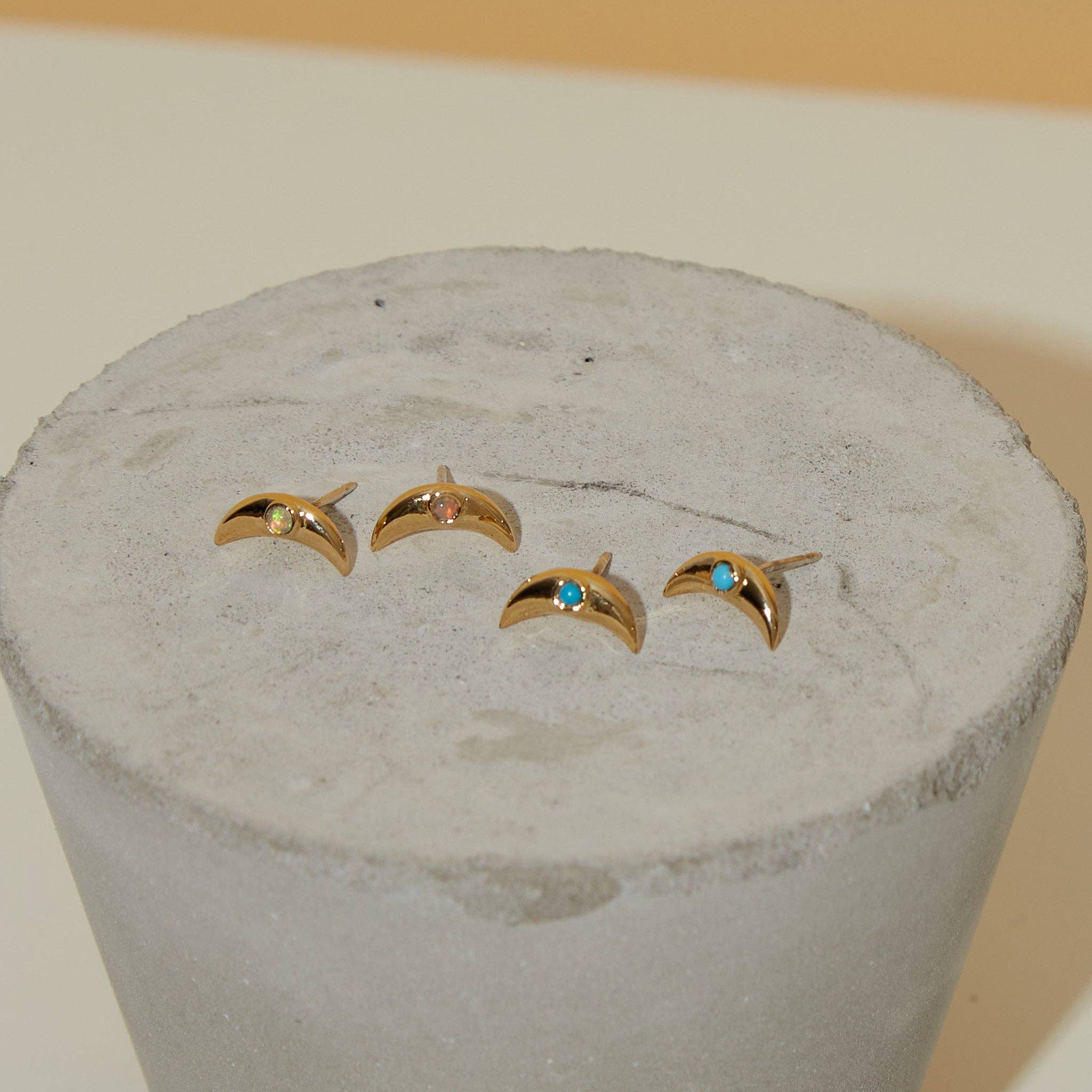 Moon Studs in Turquoise/Gold