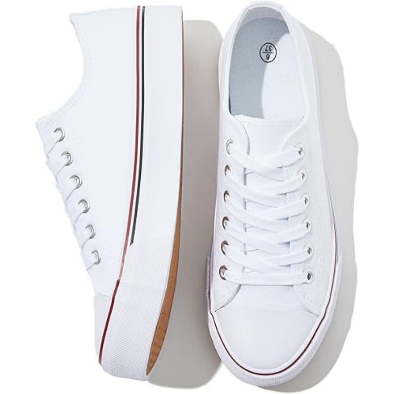 Womens White Black Canvas Sneakers