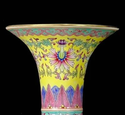 Qianlong Signed Pair Old Rare Enamel Chinese Porcelain Flower Gu Vase N161