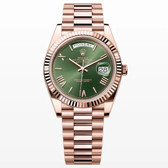 Rolex Day-Date m228235-0025 Rose gold with Olive Dial President bracelet 40mm