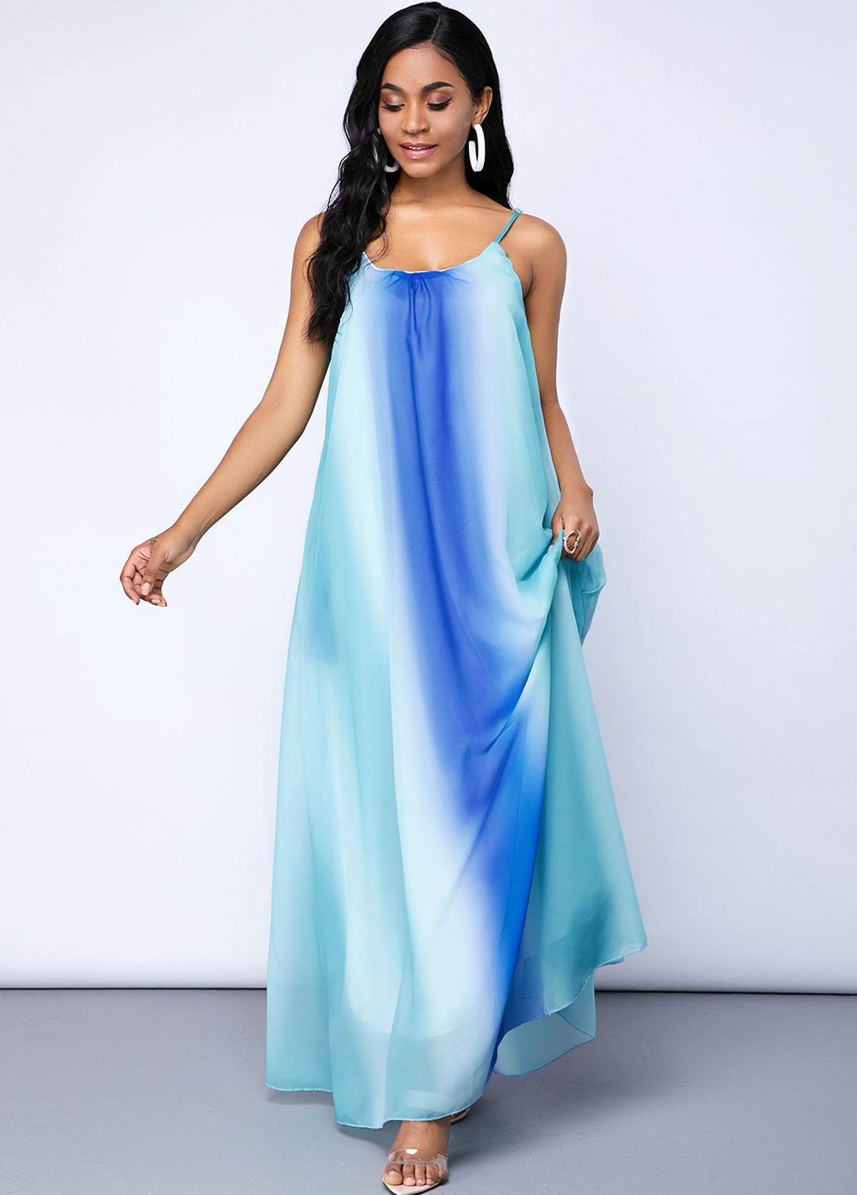 Pocket Tie Dye Print Spaghetti Strap Maxi Dress