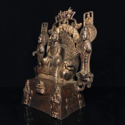 31CM Old Chinese Bronze Statue Buddha Q738