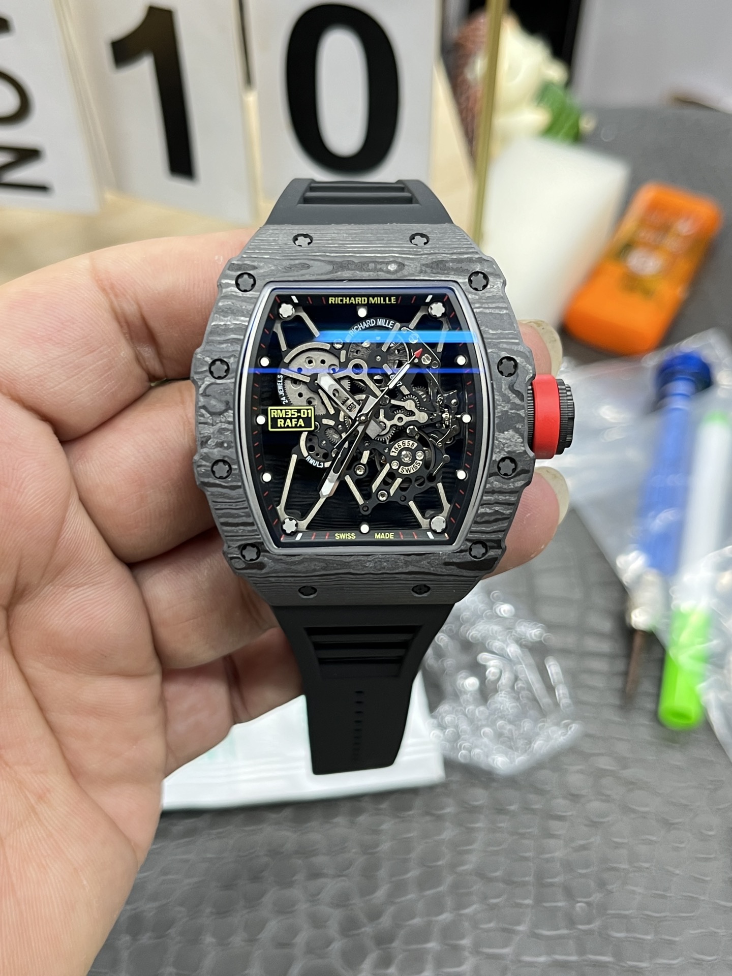 【7A Quality】Richard Mille RM35-01 Super Clone Swiss Sports Watch, Carbon Fiber Case