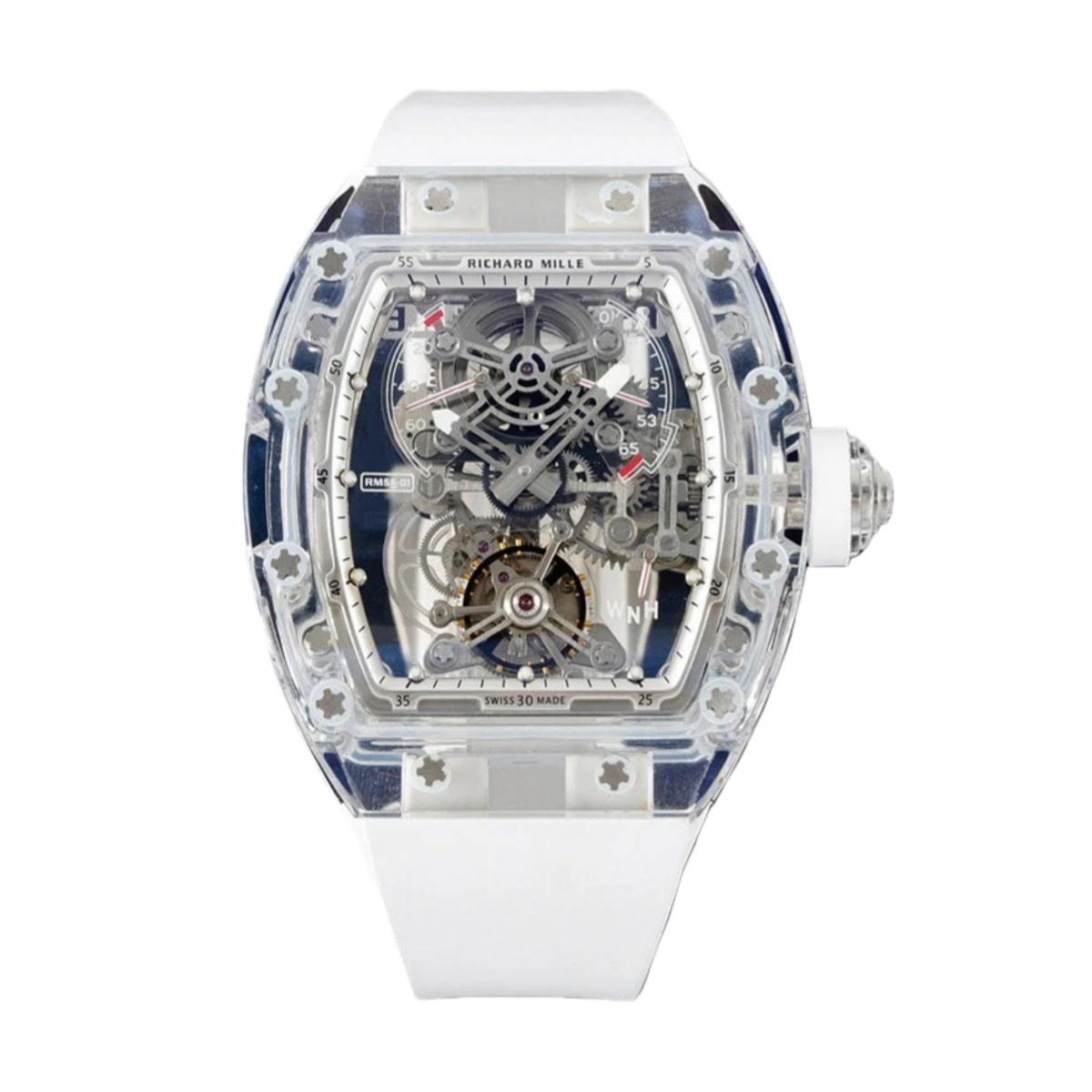 【7A Quality】Best Swiss Replica Richard Mille RM 56-02 Tourbillon  White Dialand White Strap