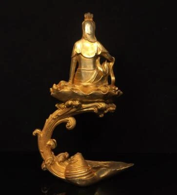 41CM Old Chinese Bronze Statue Guanyin Buddha Q774