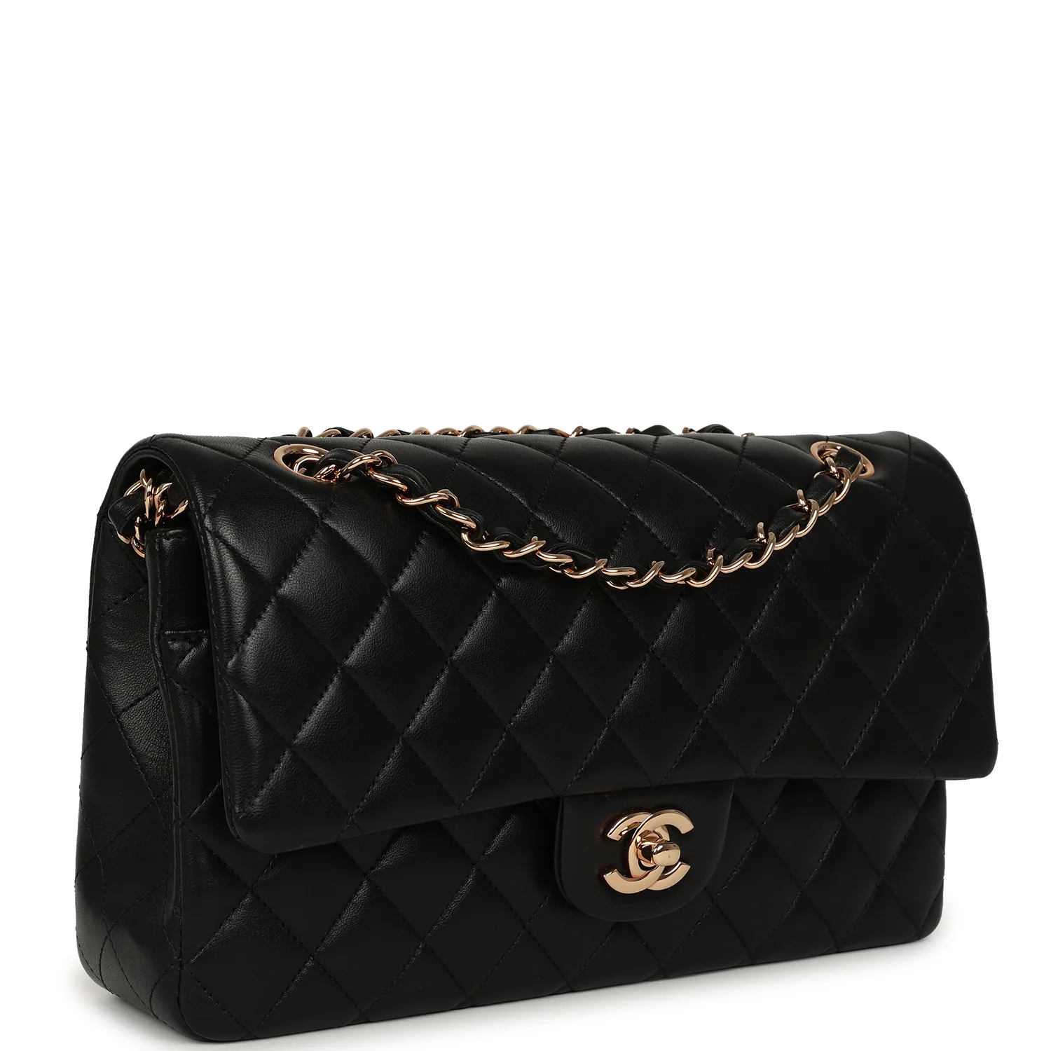 Chanel Medium Classic Double Flap Black Lambskin Rose Gold Hardware