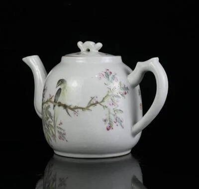 Wang Zhang Signed Old Chinese Famille Rose Teapot W/bird Q124