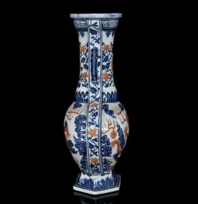 35CM Qianlong Signed Old Chinese Blue and White Vase W/dragon N3140