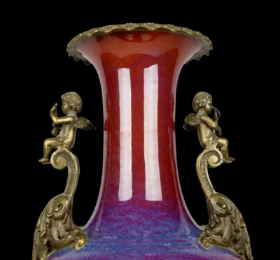 65CM Yongzheng Signed Chinese Jun Kiln Yaobian Glaze Vase w/angle N4026