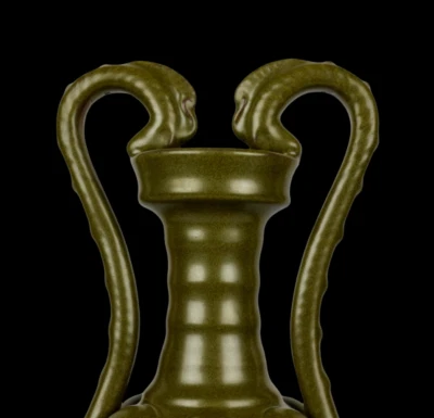 44CM Qianlong Signed Old Chinese Tea Glaze Vase w/dragon N3961