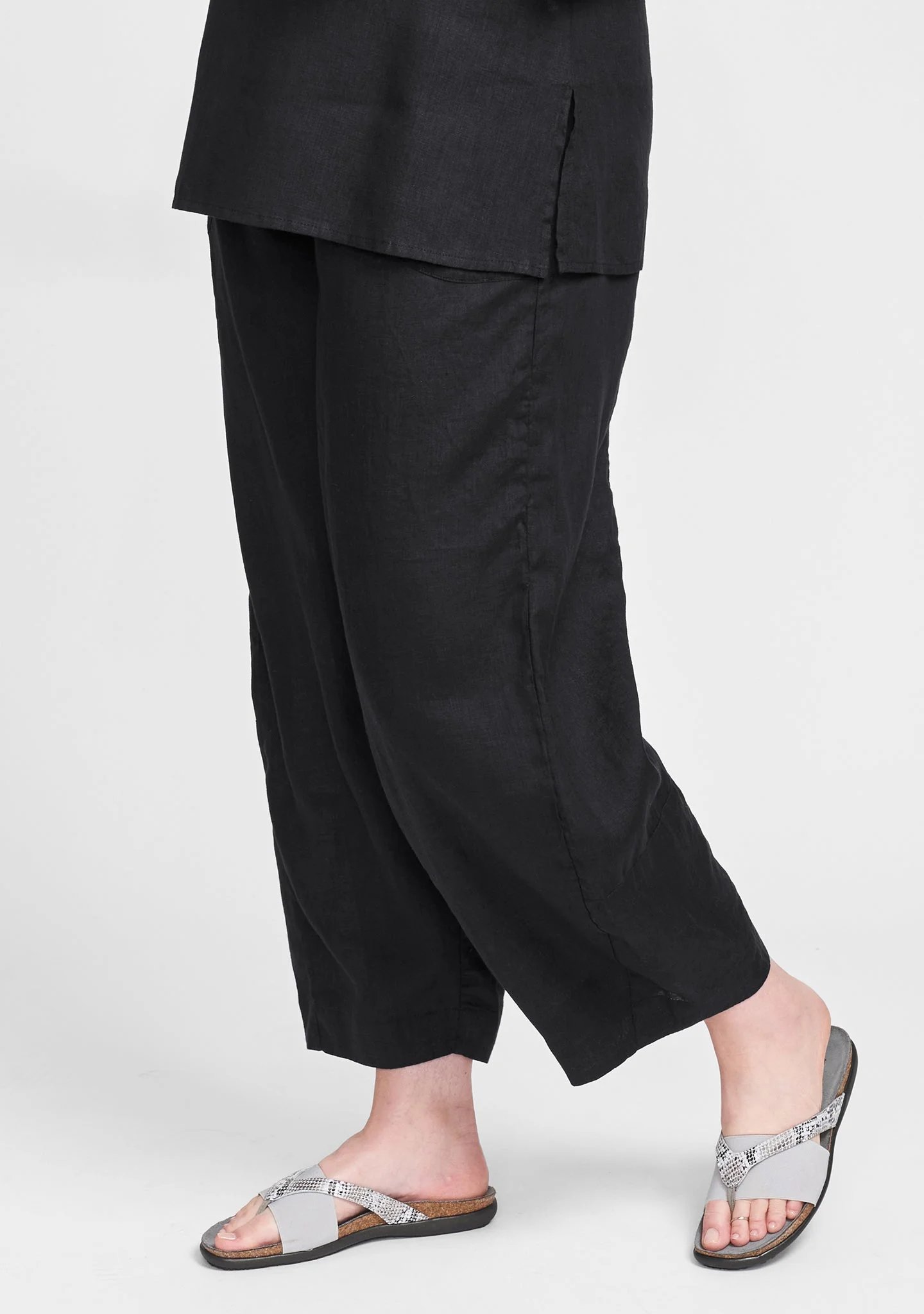 Black Cotton Linen Stretch Pants