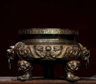 Xuande Signed Old Chinese Bronze Incense Burner w/dragon N2834