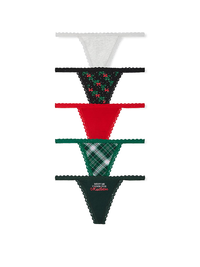 Victoria's Secret 5-Pack Lace-Trim Cotton V-String Panties Lace trim