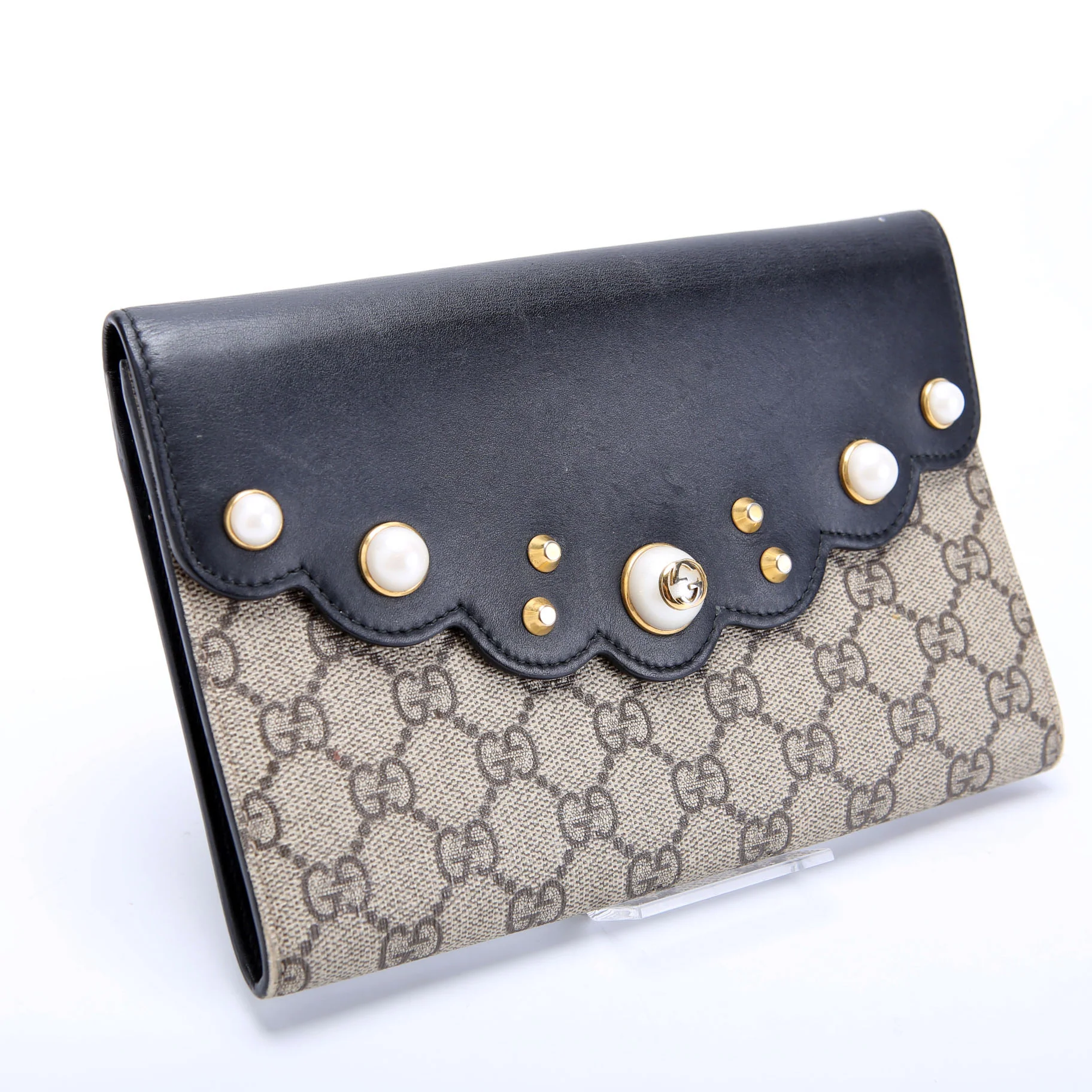 GUCCI 431476 GG Supreme Pearly Mini Clutch Black