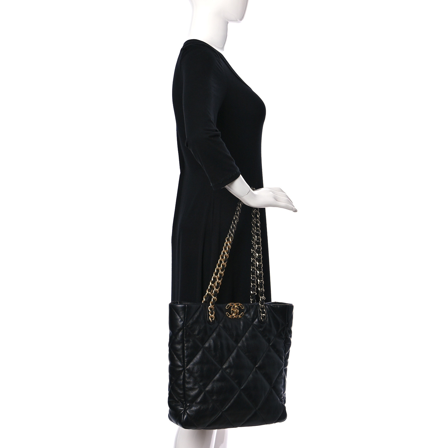 Lambskin Quilted Chanel 19 Shopping Bag Black