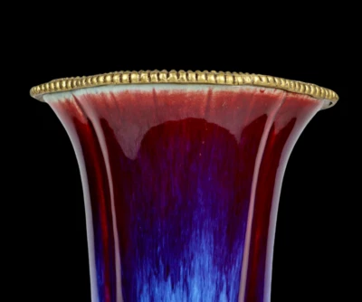 44CM Yongzheng Signed Old Chinese Jun Kiln Yaobian Glaze Vase w/flower N3981