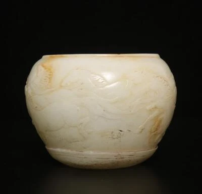 Old Chinese White Jade Incense Burner w/ horse