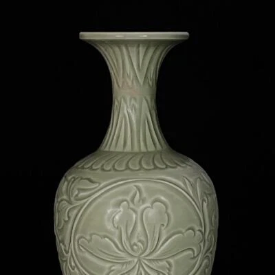 26CM Old Chinese Yaozhou Yao Yaozhou Kiln Vase w/flower N481