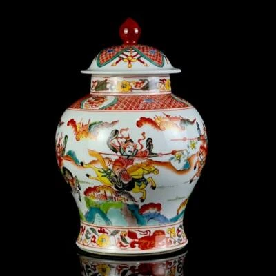 Kangxi Signed Pair Old Chinese Famille Rose Lid Pot W/figure CK518
